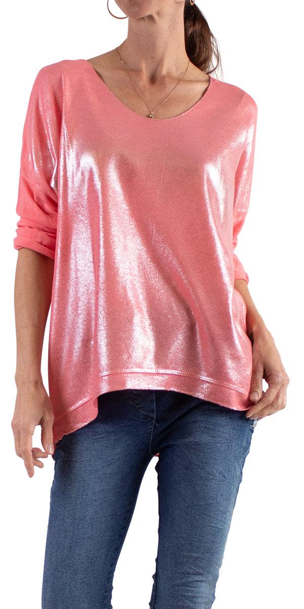 Alexis Long Sleeve Shimmery Top - Gigi Moda - Made in Italy # Blouses, Comforatable fit, Made in Italy, metallic shine, shimmer, Tops, Womans clothing