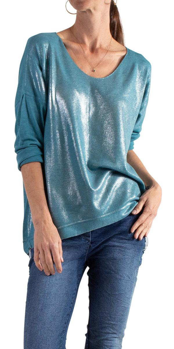 Alexis Long Sleeve Shimmery Top - Gigi Moda - Made in Italy # Blouses, Comforatable fit, Made in Italy, metallic shine, shimmer, Tops, Womans clothing