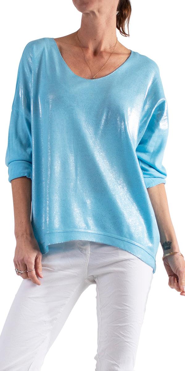 Alexis Long Sleeve Shimmery Top - Gigi Moda - Made in Italy # Blouses, Comforatable fit, Made in Italy, metallic shine, shimmer, Tops, Womans clothing