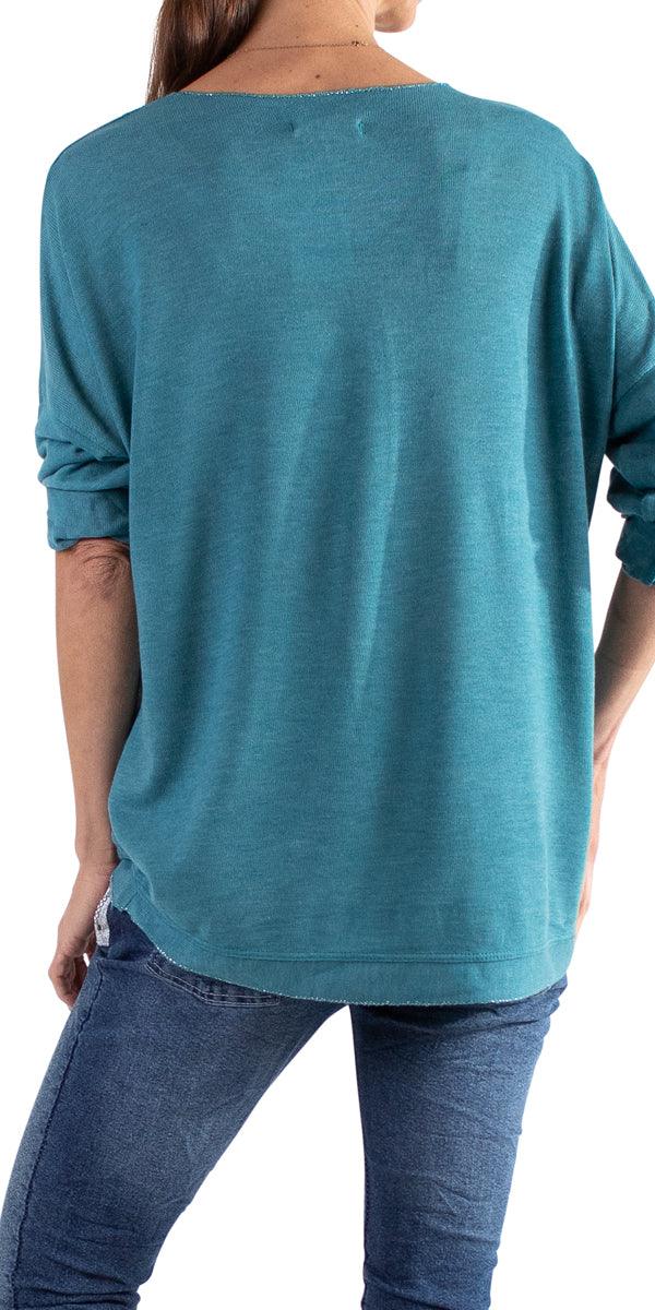 Alexis Long Sleeve Shimmery Top - Gigi Moda - Made in Italy # Blouses, Comforatable fit, Made in Italy, metallic shine, shimmer, Tops, Womans clothing