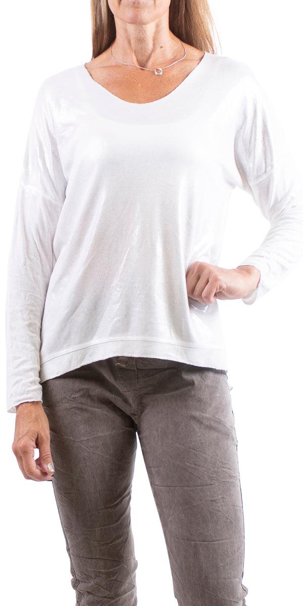 Alexis Long Sleeve Shimmery Top - Gigi Moda - Made in Italy # Blouses, Comforatable fit, Made in Italy, metallic shine, shimmer, Tops, Womans clothing