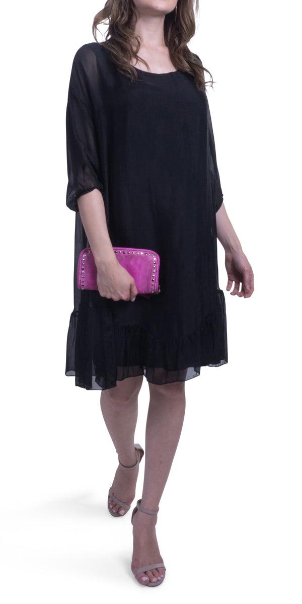 Strolia Silk Dress - Gigi Moda - Made in Italy # 100% Silk, Dress, GATHERED, Gigi Moda, Made in Italy, OS, Ruffle, ruffle dress, Silk, washable