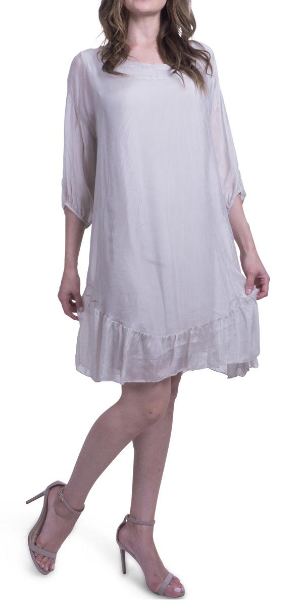 Strolia Silk Dress - Gigi Moda - Made in Italy # 100% Silk, Dress, GATHERED, Gigi Moda, Made in Italy, OS, Ruffle, ruffle dress, Silk, washable