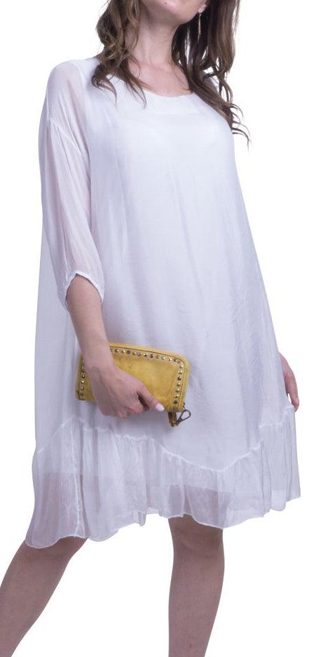 Strolia Silk Dress - Gigi Moda - Made in Italy # 100% Silk, Dress, GATHERED, Gigi Moda, Made in Italy, OS, Ruffle, ruffle dress, Silk, washable