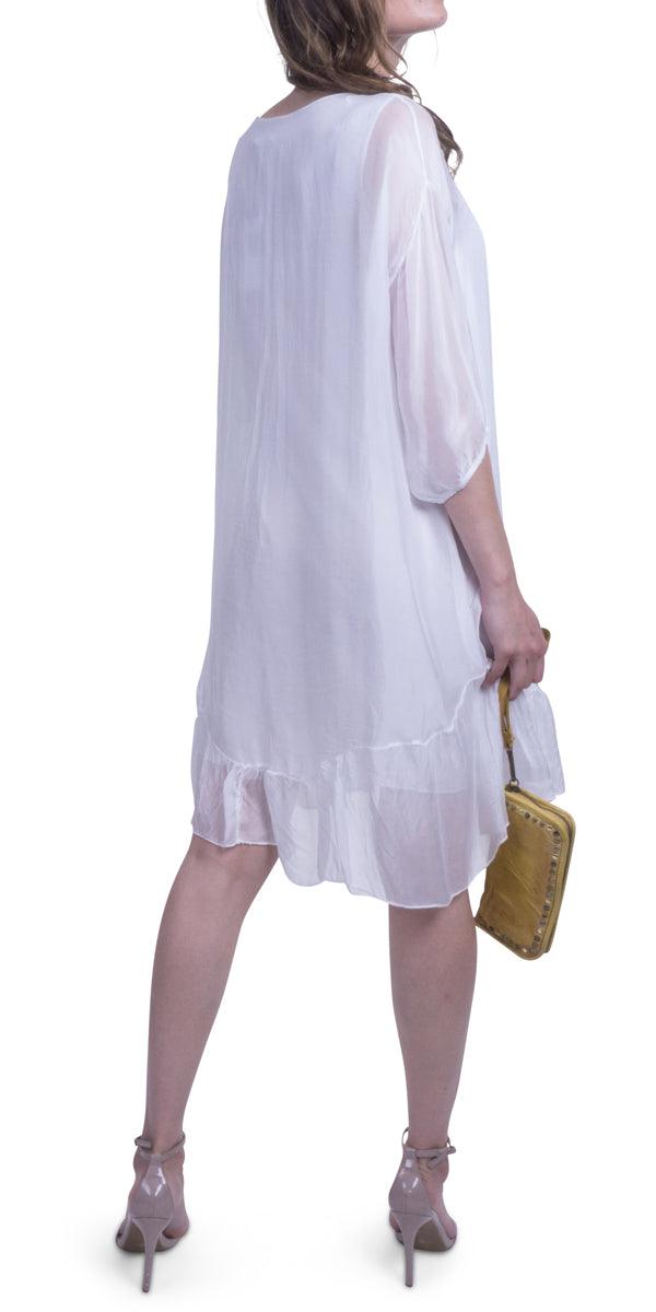 Strolia Silk Dress - Gigi Moda - Made in Italy # 100% Silk, Dress, GATHERED, Gigi Moda, Made in Italy, OS, Ruffle, ruffle dress, Silk, washable