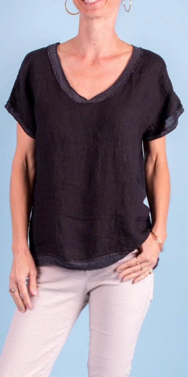 Nico Linen Top - Gigi Moda - Made in Italy # 100% Linen, Blouse, free shipping, Gigi Moda, italian top, Linen, Made in Italy, maxretail, shop gigi moda, Sleeves, Top