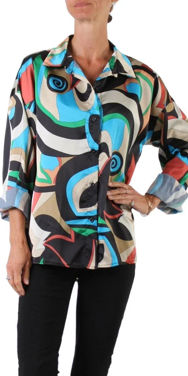 Discoteca Shirt - Gigi Moda - Made in Italy # button down, collared, disco print, Gigi Moda, italian apparel, italian brand, Italian Clothing, italian shirt, Made in Italy, online shopping, OS, shop gigi moda, ties at front, Top