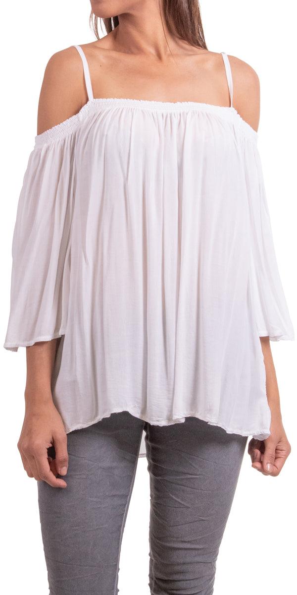 Arianna Top - Gigi Moda - Made in Italy # blouse, Cold Shoulder, Flowy, made in Italy, Straps, viscose top