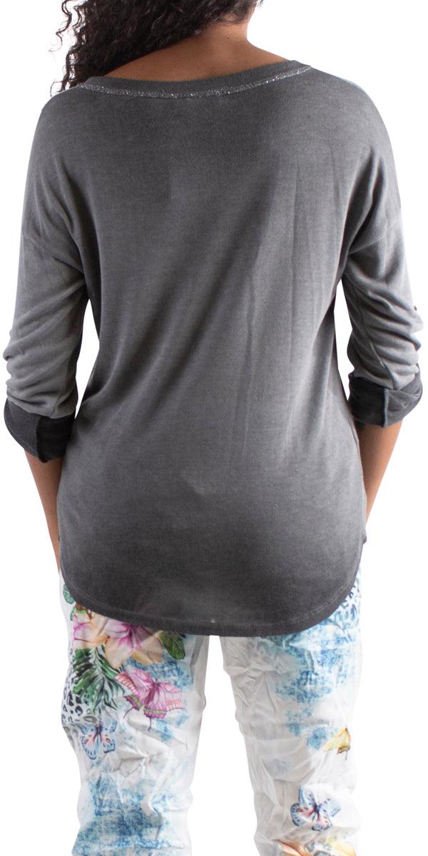 Piamo Two Tone Knit - Gigi Moda - Made in Italy # Gigi Moda, italian top, OS, silver accents, silver edge, Sleeves, Top