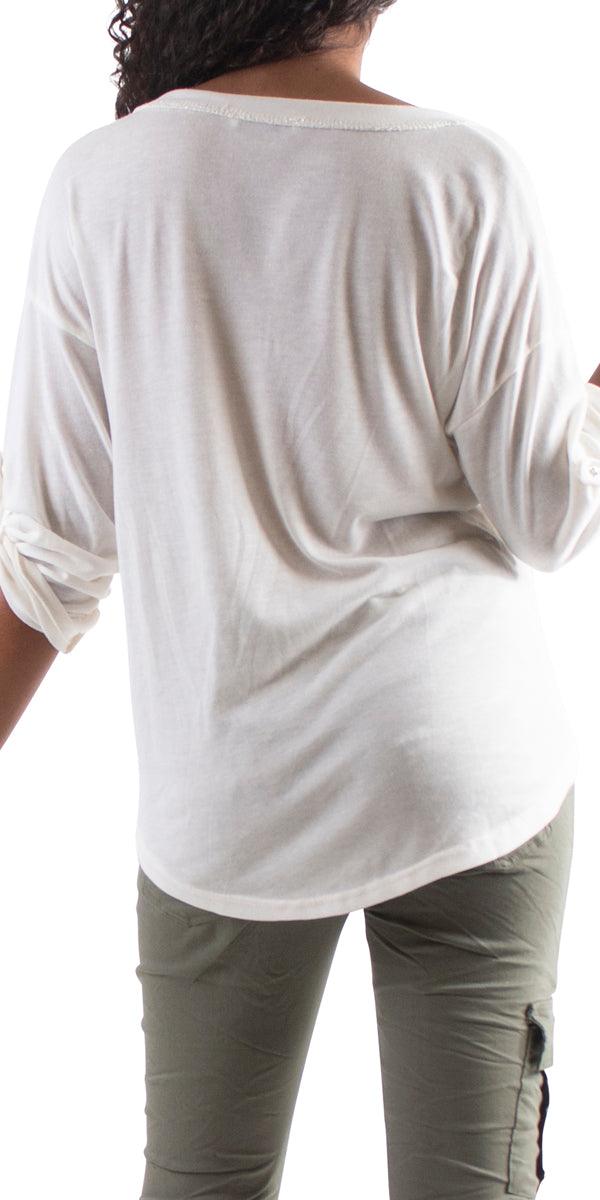 Piamo Two Tone Knit - Gigi Moda - Made in Italy # Gigi Moda, italian top, OS, silver accents, silver edge, Sleeves, Top