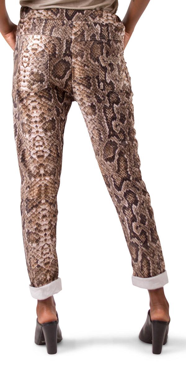Snake Print Tie-Waist Pant - Gigi Moda - Made in Italy # COMFY PANTS, Cropped pants, drawstring, drawstring pant, drawstring pants, Gigi Moda, Italian pant, Made in Italy, Pants, pockets, shop gigi moda, snake print, snake print made in Italy, STRETCHY PANT