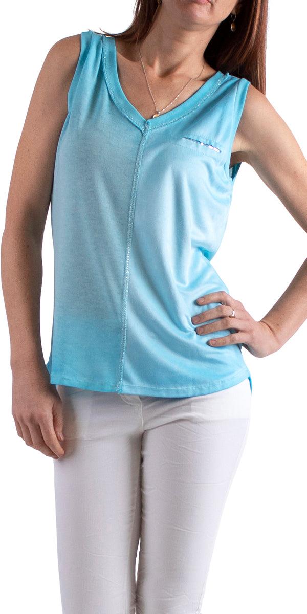 Ferno V-Neck Two Tone Tank - Gigi Moda - Made in Italy # free shipping, Gigi Moda, lightweight, Made in Italy, one size, OS, shimmer, Sleeveless, Top, V Neck