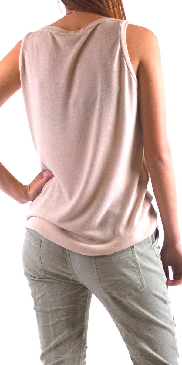 Ferno V-Neck Two Tone Tank - Gigi Moda - Made in Italy # free shipping, Gigi Moda, lightweight, Made in Italy, one size, OS, shimmer, Sleeveless, Top, V Neck