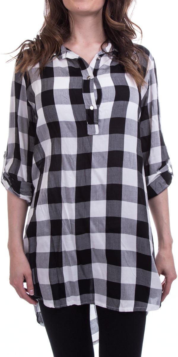 Gingham Shirt - Gigi Moda - Made in Italy # collar, Gigi Moda, gingham, henley placket, Made in Italy, OS, shirt