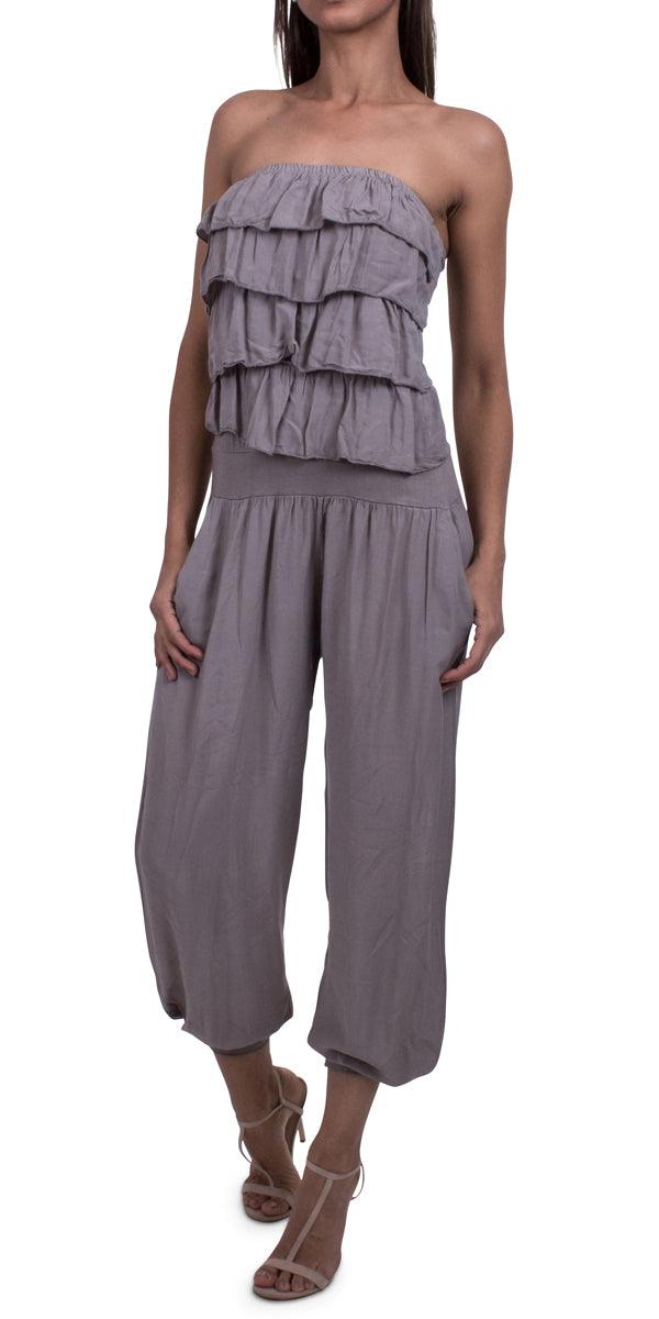 Elba Jumpsuit - Gigi Moda - Made in Italy # Gigi Moda, hand wash, Jumpsuit, Made in Italy, one size, OS, Ruffle, Sleeveless, Strapless, washable