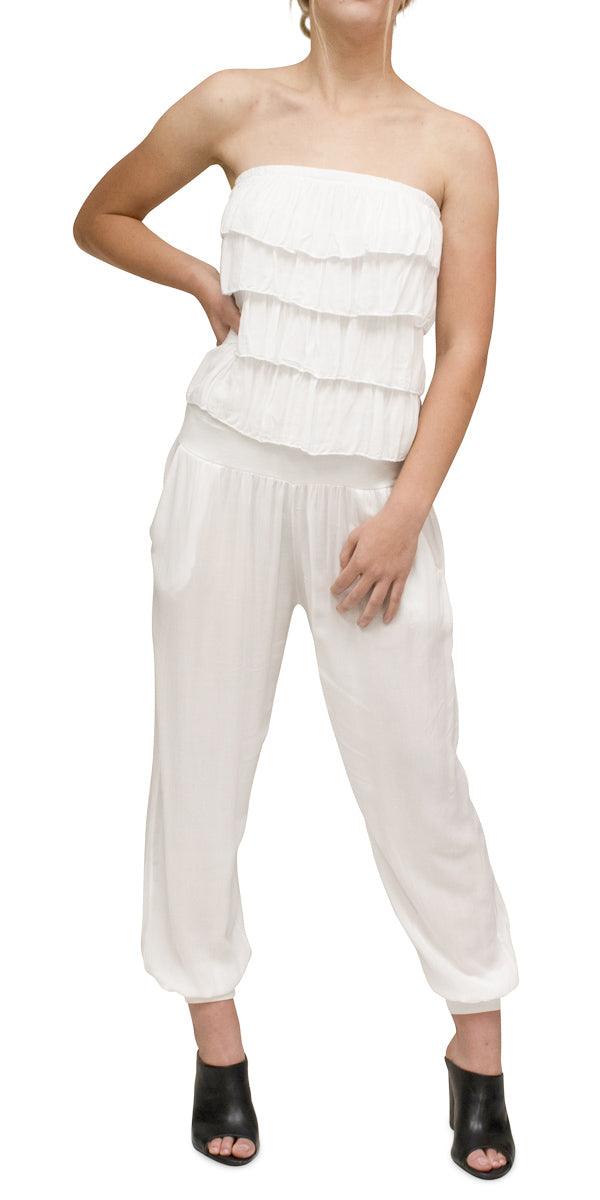 Elba Jumpsuit - Gigi Moda - Made in Italy # Gigi Moda, hand wash, Jumpsuit, Made in Italy, one size, OS, Ruffle, Sleeveless, Strapless, washable