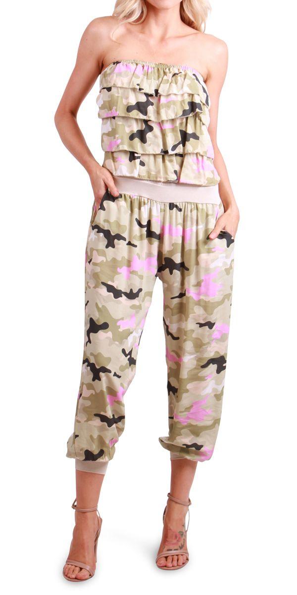 Elba Camo Jumpsuit - Gigi Moda - Made in Italy # Made in Italy, Pants, resort, resort wear, Sleeveless, spring, summer, Top