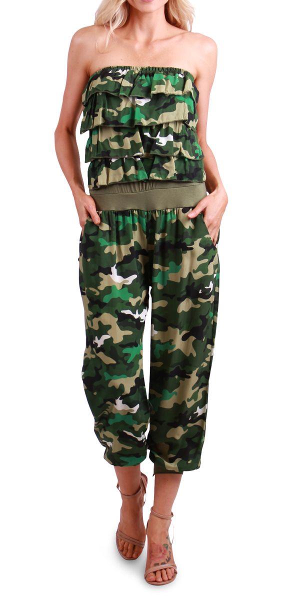 Elba Camo Jumpsuit - Gigi Moda - Made in Italy # Made in Italy, Pants, resort, resort wear, Sleeveless, spring, summer, Top