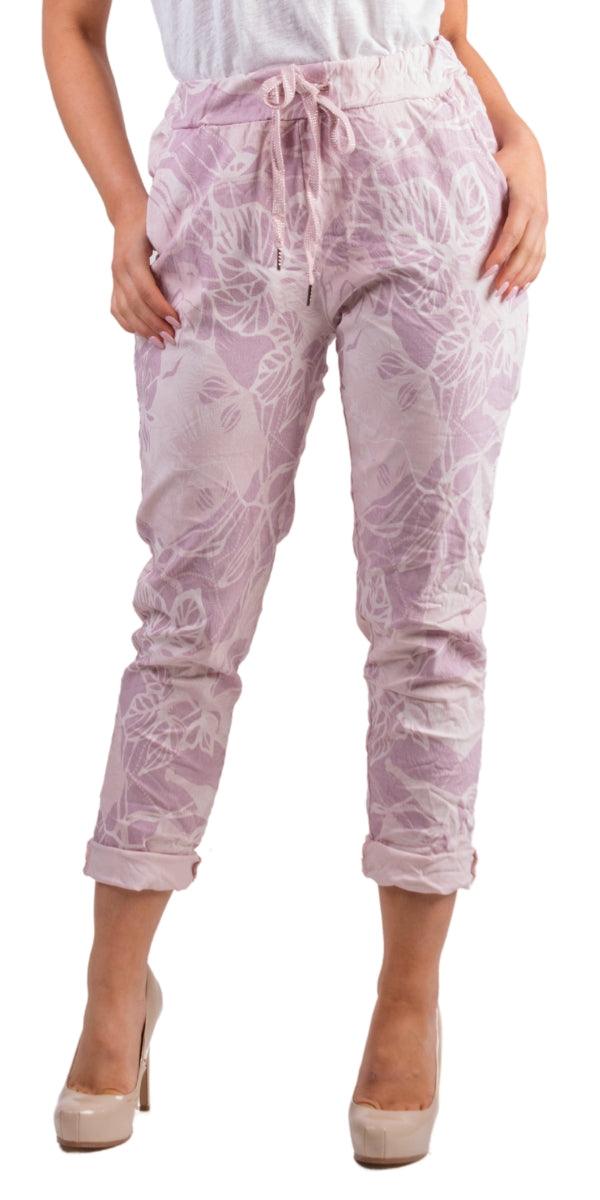 Cornelia Aloha Print Pant - Gigi Moda - Made in Italy # cropped, cropped pant, Cropped pants, drawstring, drawstring pant, drawstring pants, floral, floral design, floral pattern, Floral Print, Gigi Moda, ikat print, Italian Clothing, linen, Made in Italy, Multi Floral Print, Pants, stretchy, summer, Tie waist, washable