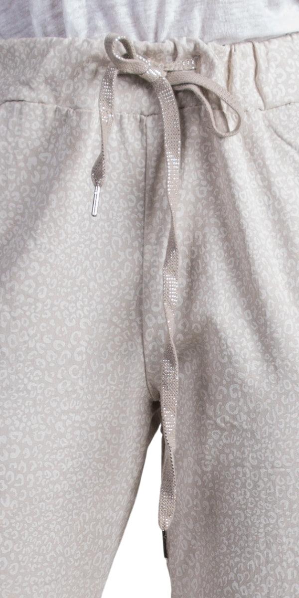 Cornelia Cheetah Print Pant - Gigi Moda - Made in Italy # cheetah print, cropped, cropped pant, Cropped pants, drawstring, drawstring pant, drawstring pants, floral, floral design, floral pattern, Floral Print, Gigi Moda, ikat print, Italian Clothing, linen, Made in Italy, Pants, stretchy, summer, Tie waist, washable