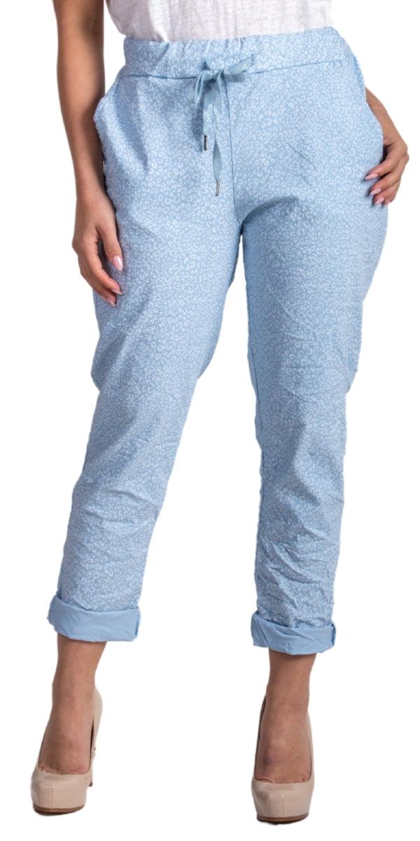 Cornelia Cheetah Print Pant - Gigi Moda - Made in Italy # cheetah print, cropped, cropped pant, Cropped pants, drawstring, drawstring pant, drawstring pants, floral, floral design, floral pattern, Floral Print, Gigi Moda, ikat print, Italian Clothing, linen, Made in Italy, Pants, stretchy, summer, Tie waist, washable