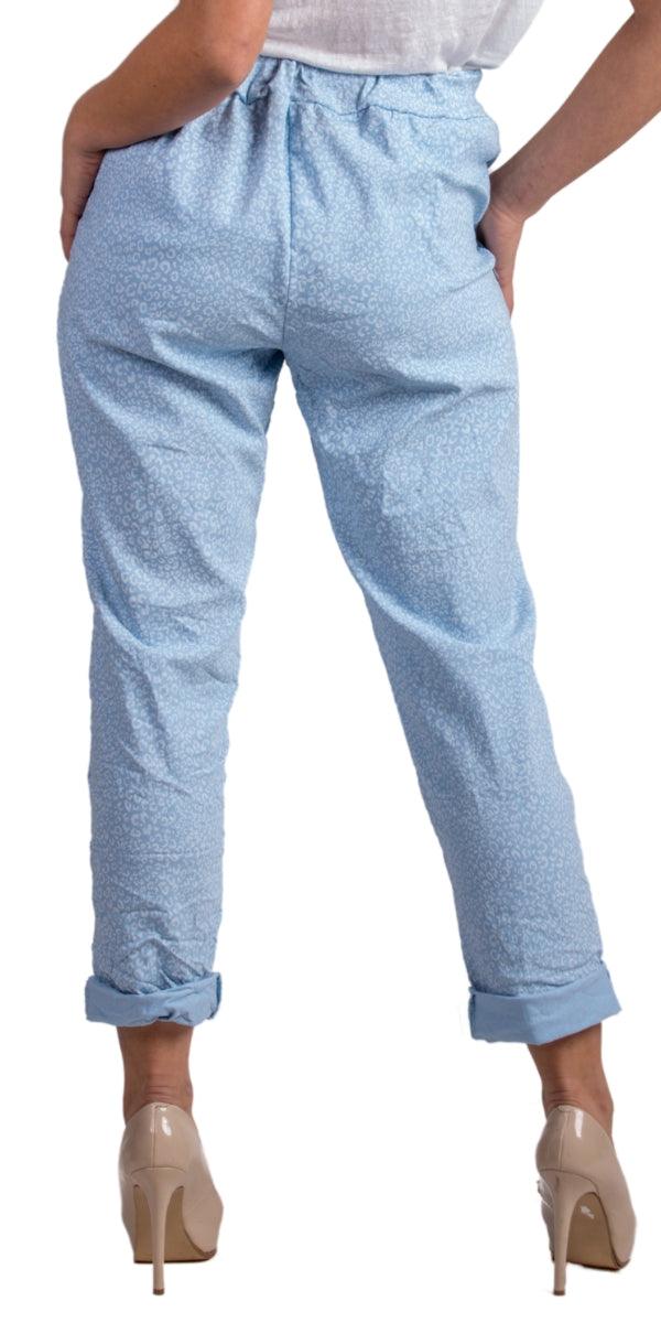 Cornelia Cheetah Print Pant - Gigi Moda - Made in Italy # cheetah print, cropped, cropped pant, Cropped pants, drawstring, drawstring pant, drawstring pants, floral, floral design, floral pattern, Floral Print, Gigi Moda, ikat print, Italian Clothing, linen, Made in Italy, Pants, stretchy, summer, Tie waist, washable