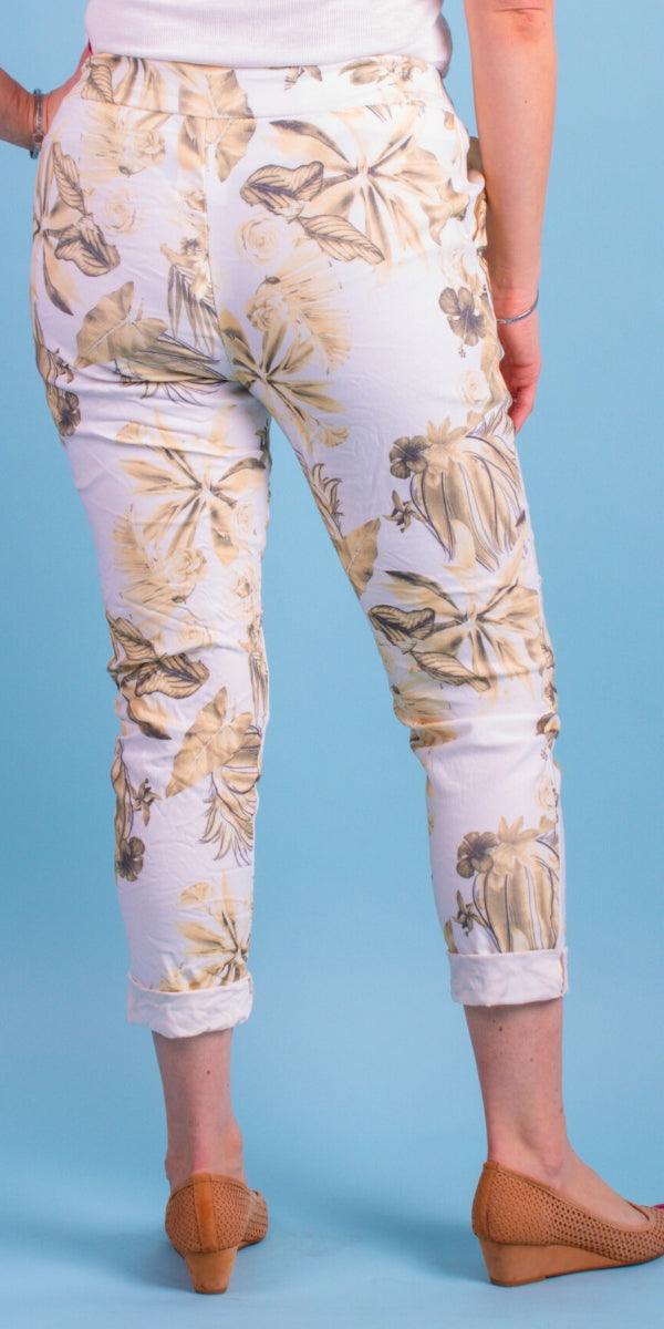 Cornelia Floral Pant - Gigi Moda - Made in Italy # cropped, cropped pant, Cropped pants, drawstring, drawstring pant, drawstring pants, floral, floral design, floral pattern, Floral Print, Gigi Moda, ikat print, Italian Clothing, linen, Made in Italy, Multi Floral Print, Pants, stretchy, summer, Tie waist, washable