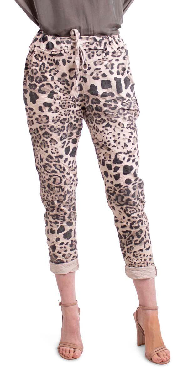 Cornelia Leopard Pant - Gigi Moda - Made in Italy # 3/4 length, cotton, drawstring, elastane, Gigi Moda, Italian Clothing, linen, Made in Italy, Pants, spring, stretchy, summer, washable