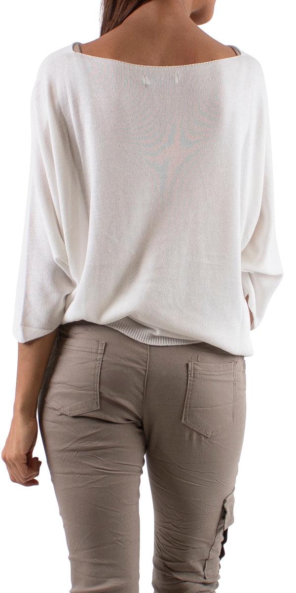 Biano Boat Neck Sweater - Gigi Moda - Made in Italy # 3/4 Sleeve, free shipping, Gigi Moda, knit sweater, Made in Italy, one size, washable