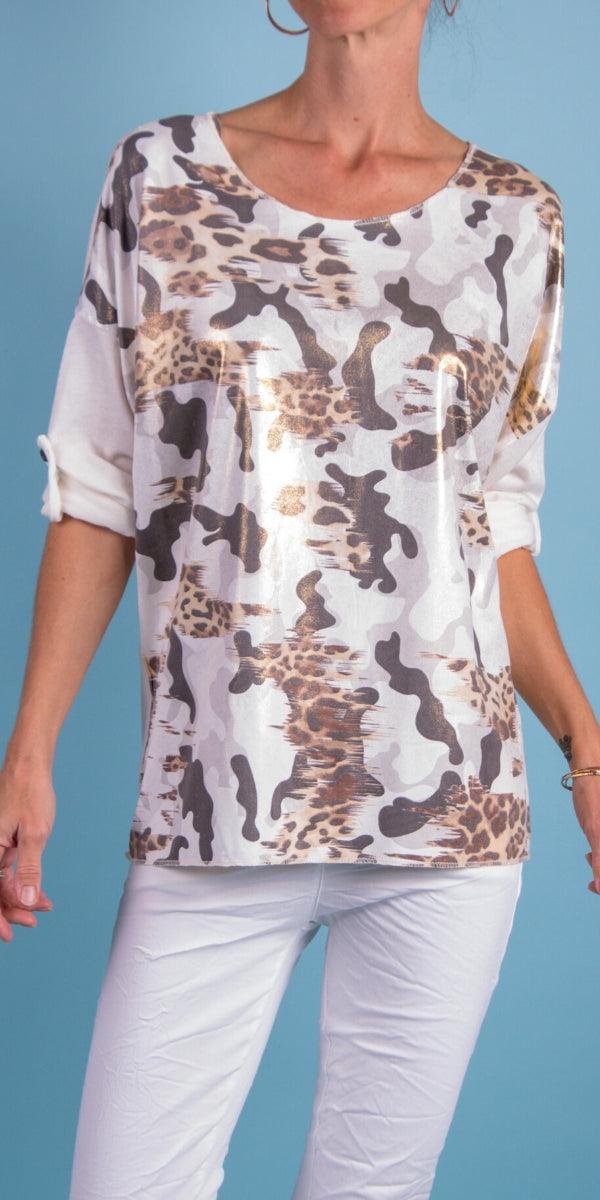 Di Svago Sweater - Gigi Moda - Made in Italy # animal print, Blouse, Camo, comforatable fit, Gigi Moda, gigi moda. made in italy, leopard, Leopard Print, Long Sleeve, made in italy, shop gigi moda, Tops, womans clothing