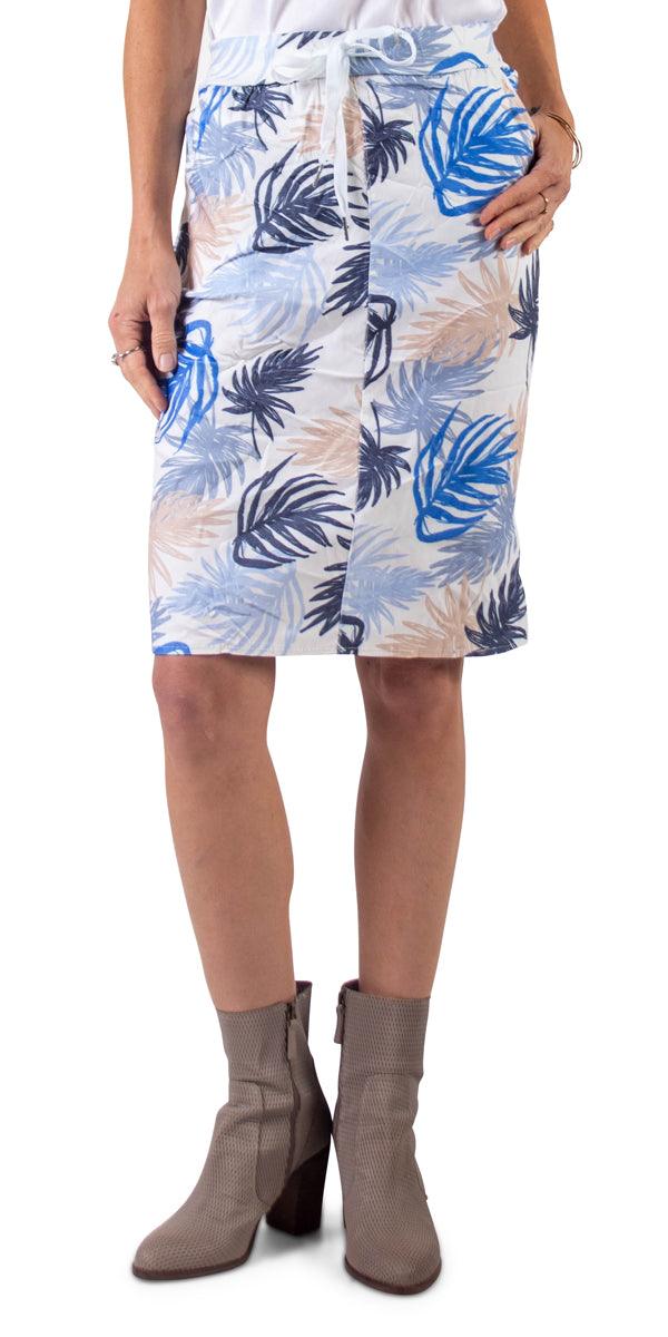 Kentia Print Skirt - Gigi Moda - Made in Italy # drawstring, floral, gigi moda, italian clothing, made in italy, Palm Leaf Print, palm print, Pockets, side pockets, skirt
