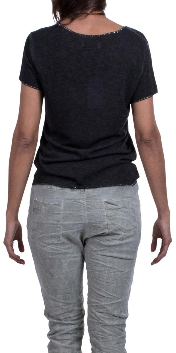 Lunia T-Shirt - Gigi Moda - Made in Italy # 8323, Gigi Moda, italian top, Made in Italy, metallic shine, one size, OS, resort, resort wear, Silver edges, washable