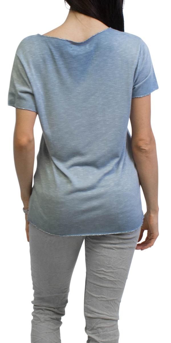 Lunia T-Shirt - Gigi Moda - Made in Italy # 8323, Gigi Moda, italian top, Made in Italy, metallic shine, one size, OS, resort, resort wear, Silver edges, washable