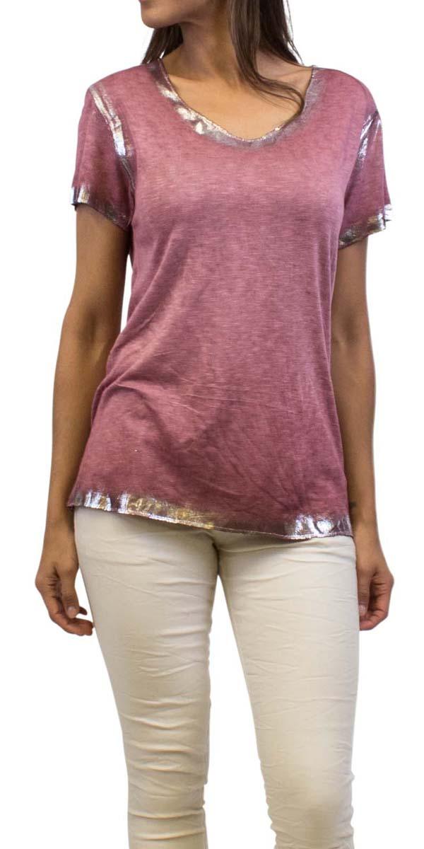 Lunia T-Shirt - Gigi Moda - Made in Italy # 8323, Gigi Moda, italian top, Made in Italy, metallic shine, one size, OS, resort, resort wear, Silver edges, washable