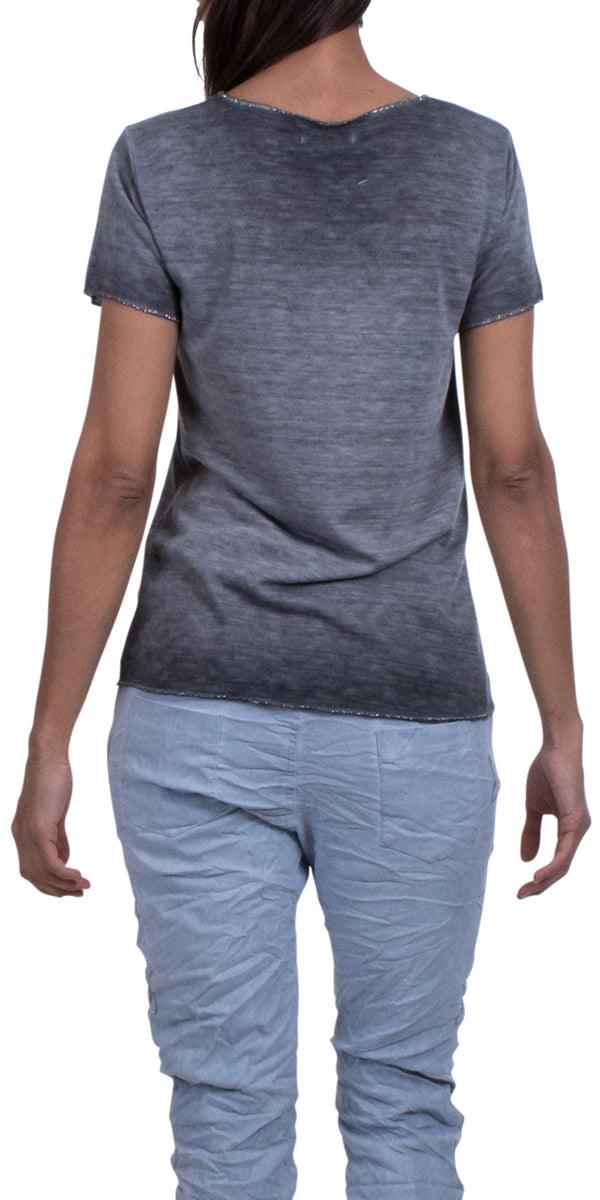 Lunia T-Shirt - Gigi Moda - Made in Italy # 8323, Gigi Moda, italian top, Made in Italy, metallic shine, one size, OS, resort, resort wear, Silver edges, washable