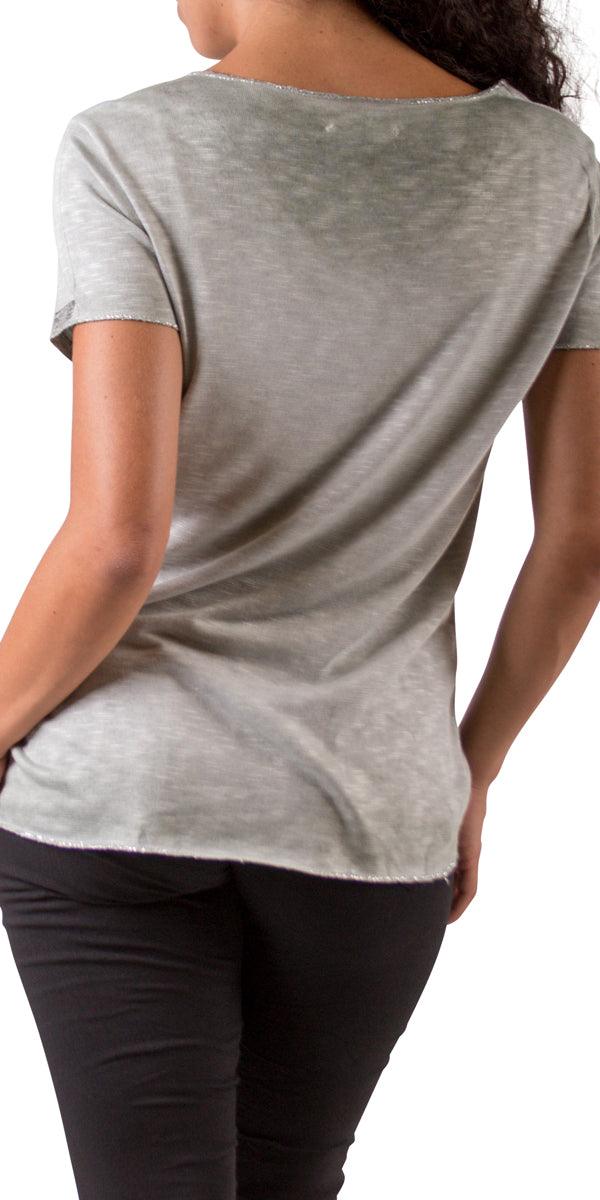 Lunia T-Shirt - Gigi Moda - Made in Italy # 8323, Gigi Moda, italian top, Made in Italy, metallic shine, one size, OS, resort, resort wear, Silver edges, washable