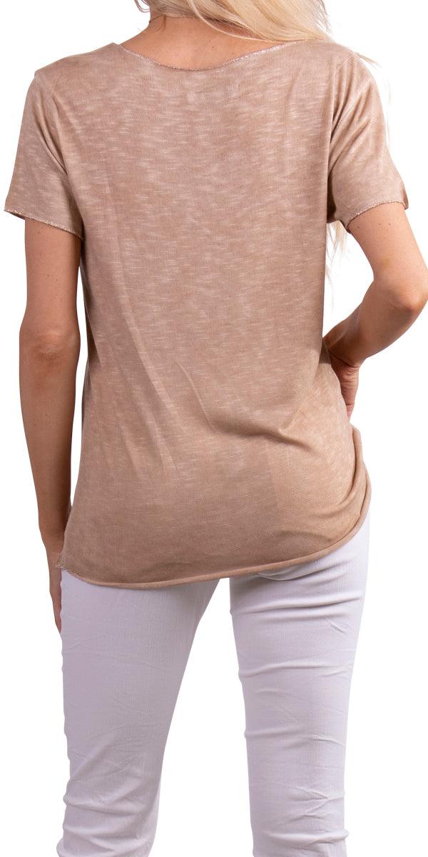 Lunia T-Shirt - Gigi Moda - Made in Italy # 8323, Gigi Moda, italian top, Made in Italy, metallic shine, one size, OS, resort, resort wear, Silver edges, washable