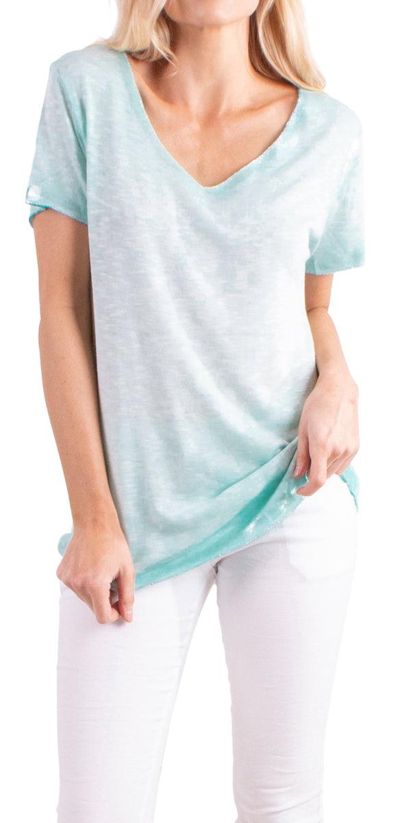 Lunia T-Shirt - Gigi Moda - Made in Italy # 8323, Gigi Moda, italian top, Made in Italy, metallic shine, one size, OS, resort, resort wear, Silver edges, washable