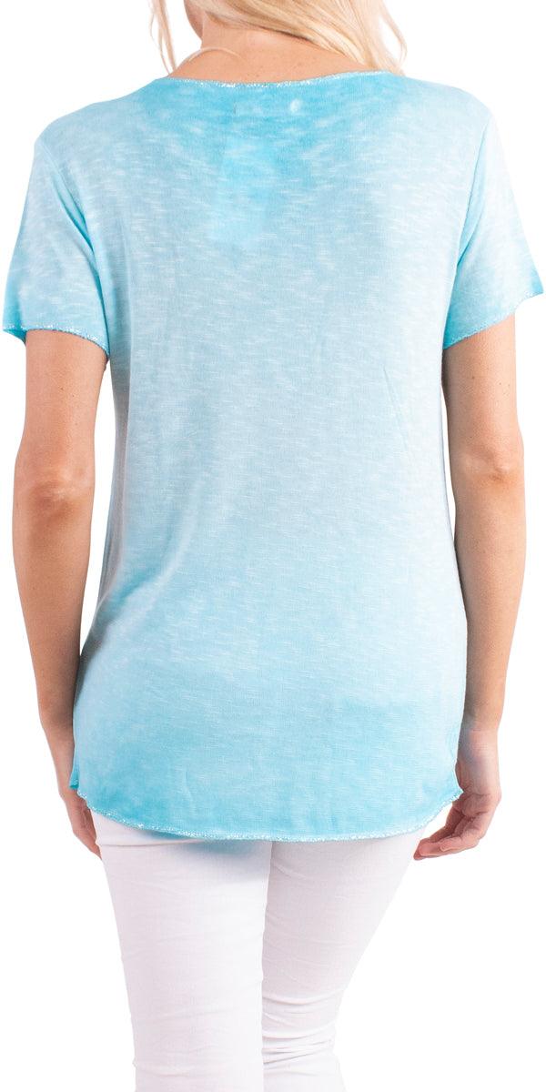 Lunia T-Shirt - Gigi Moda - Made in Italy # 8323, Gigi Moda, italian top, Made in Italy, metallic shine, one size, OS, resort, resort wear, Silver edges, washable