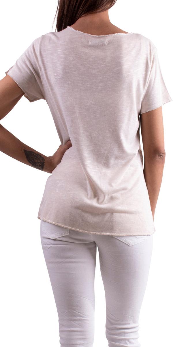 Lunia T-Shirt - Gigi Moda - Made in Italy # 8323, Gigi Moda, italian top, Made in Italy, metallic shine, one size, OS, resort, resort wear, Silver edges, washable