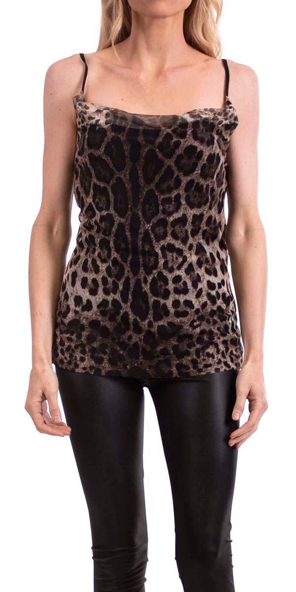 Miuccia Top - Gigi Moda - Made in Italy # adjustable, adjustable strap, cowl, cowl neck, elastic, leopard, leopard print, Made in Italy, one size, OS, polyester, resort, resort wear, spaghetti strap