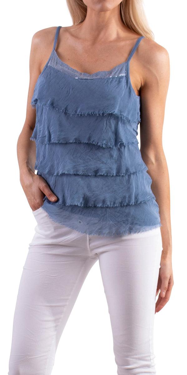 Pisa Spaghetti Strap Top - Gigi Moda - Made in Italy # 100% Silk, Blouse, free shipping, Made in Italy, one size, Silk, Sleeveless, summer, Top