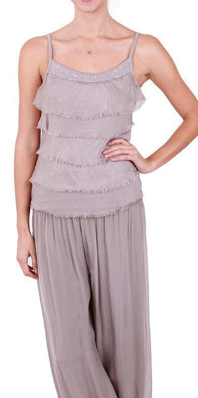 Pisa Spaghetti Strap Top - Gigi Moda - Made in Italy # 100% Silk, Blouse, free shipping, Made in Italy, one size, Silk, Sleeveless, summer, Top