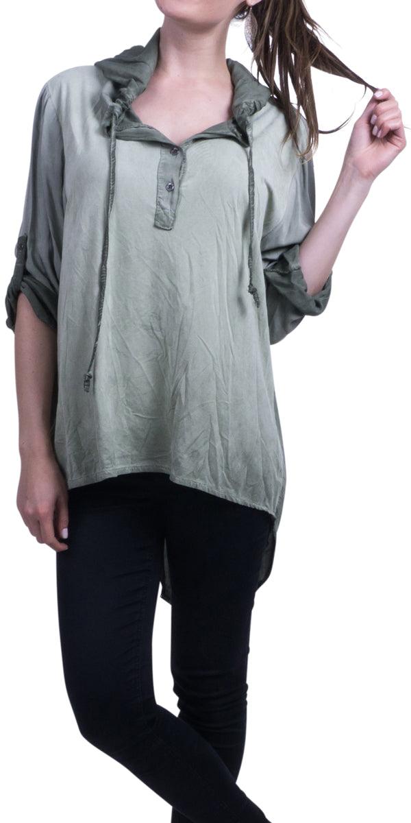 Atlanta Drawstring Hoodie - Gigi Moda - Made in Italy # drawstring, Gigi Moda, henley, Hood, hoodie, Made in Italy, OS, SUEDE