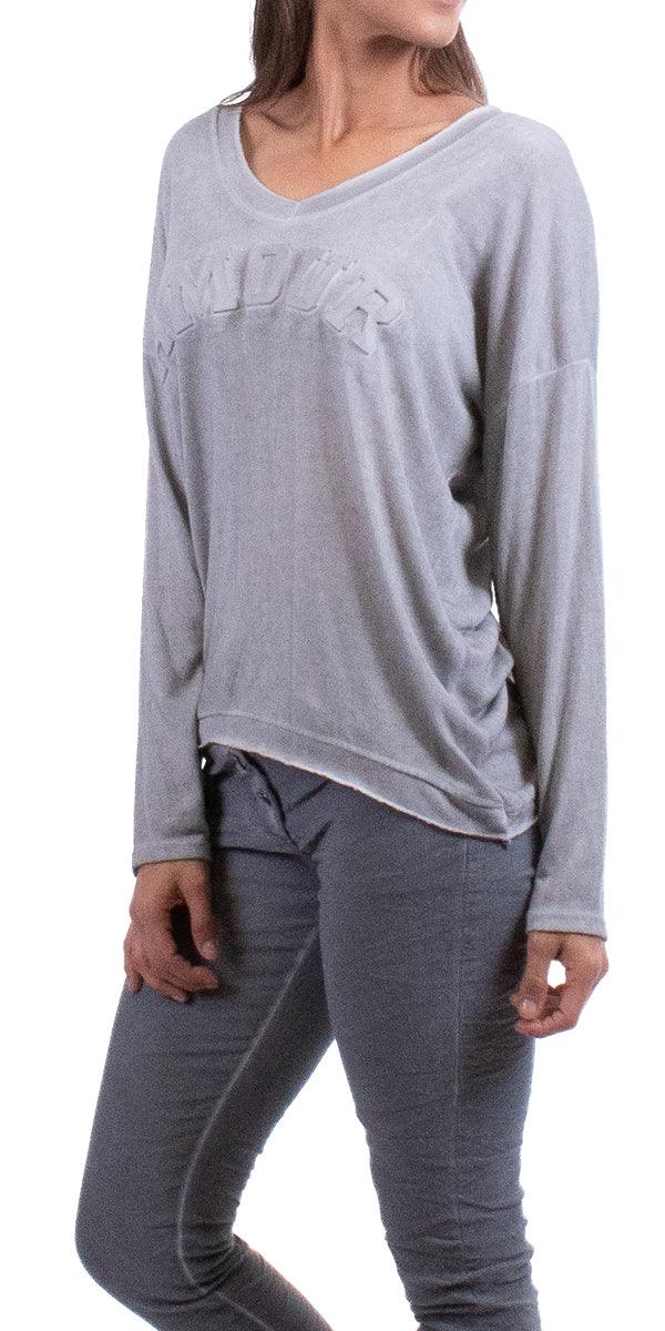 Amour V-Neck Sweater - Shop Gigi Moda - Made in Italy # 50% Polyester, 50% Viscose, 8712, Amour, fall, free shipping, gigi moda, gray, made in italy, one size, taupe, V-Neck, winter