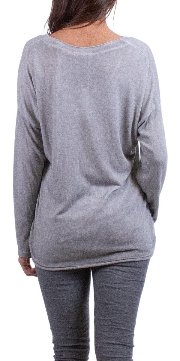 Amour V-Neck Sweater - Gigi Moda - Made in Italy # 50% Polyester, 50% Viscose, 8712, Amour, fall, free shipping, gigi moda, gray, made in italy, one size, taupe, V-Neck, winter