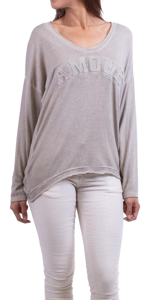 Amour V-Neck Sweater - Gigi Moda - Made in Italy # 50% Polyester, 50% Viscose, 8712, Amour, fall, free shipping, gigi moda, gray, made in italy, one size, taupe, V-Neck, winter