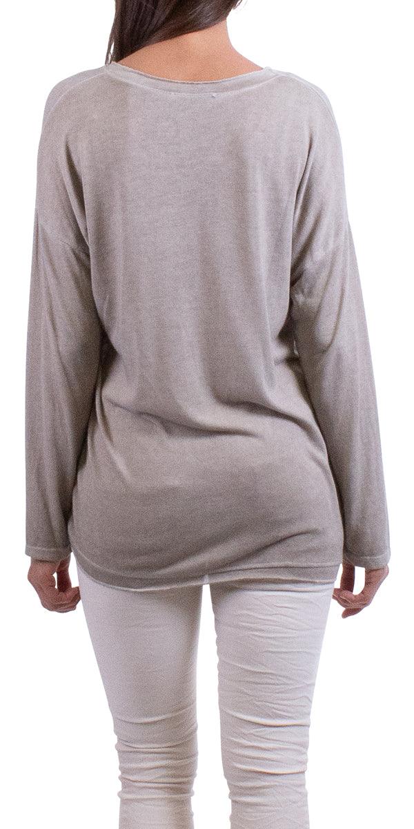 Amour V-Neck Sweater - Gigi Moda - Made in Italy # 50% Polyester, 50% Viscose, 8712, Amour, fall, free shipping, gigi moda, gray, made in italy, one size, taupe, V-Neck, winter