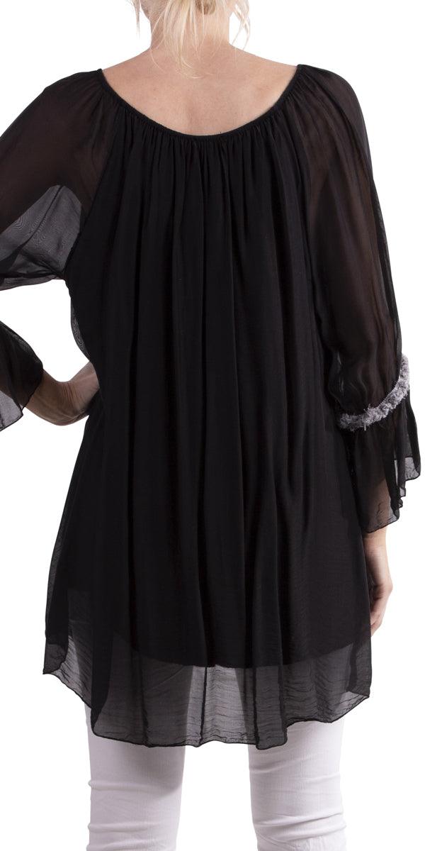 Manarola Blouse - Gigi Moda - Made in Italy # Blouse, Gigi Moda, italian top, Made in Italy, OS, resort wear, Silk, Sleeves, spring, summer, Top, viscose, washable