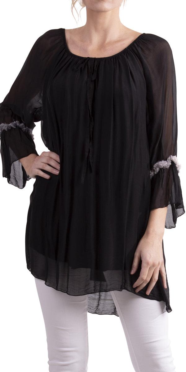 Manarola Blouse - Gigi Moda - Made in Italy # Blouse, Gigi Moda, italian top, Made in Italy, OS, resort wear, Silk, Sleeves, spring, summer, Top, viscose, washable